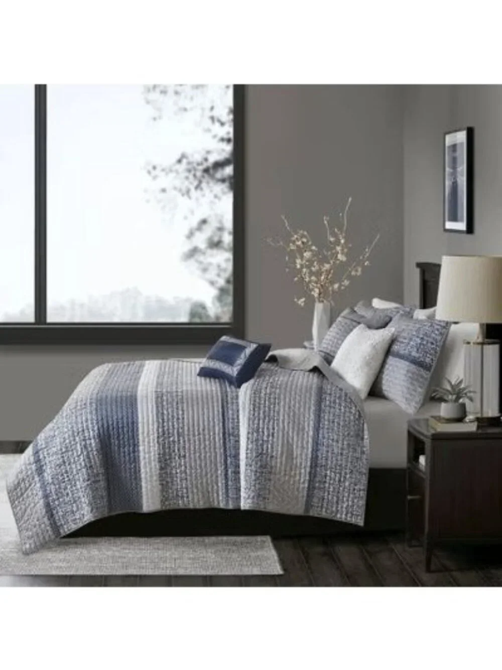 NWT Madison Park Harmony Jacquard 6 Pcs Coverlet Set Navy King/California King